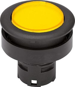 Pushbutton, illuminable, waistband round, yellow, front ring black, mounting Ø 28 mm, 1.30.090.011/1400