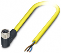 Sensor actuator cable, M8-cable socket, angled to open end, 3 pole, 2 m, PVC, yellow, 4 A, 1406321