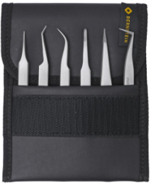 SMD tweezers kit (6 tweezers), uninsulated, antimagnetic, stainless steel, 5-050-A