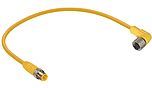 Sensor actuator cable, M12-cable plug, straight to M12-cable socket, angled, 4 pole, 1 m, TPE, yellow, 4 A, 22745