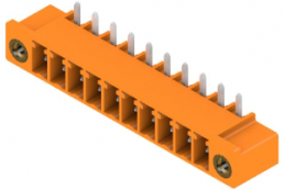 Pin header, 10 pole, pitch 3.81 mm, angled, orange, 1038140000