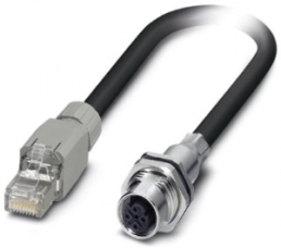 Network cable, M12 socket, straight to RJ45 plug, straight, Cat 5e, SF/TQ, PE-X, 0.25 m, black