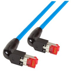 Patch cable, RJ45 plug, angled to RJ45 plug, angled, Cat 6A, S/FTP, LSZH, 1 m, blue