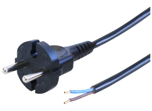 Connection cable, Europe, Plug Type C, straight on open end, H05VV-F2x1.0mm², black, 3 m