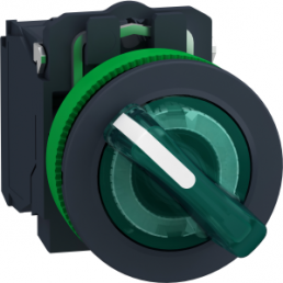 Selector switch, unlit, latching, waistband round, green, front ring black, 2 x 90°, mounting Ø 30.5 mm, XB5FK123G5
