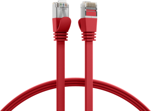 Patch cable with flat cable, RJ45 plug, straight to RJ45 plug, straight, Cat 6A, U/FTP, PVC, 0.15 m, red