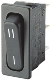 Rocker switch, black, 1 pole, On-On, Changeover switch, 10 A/250 VAC, IP40, unlit, printed