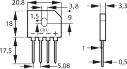 Diotec bridge rectifier, 35 V, 50 V (RRM), 8 A, SIL, GBU8A