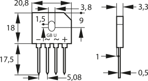 Diotec bridge rectifier, 35 V, 8 A, SIL, GBU8A
