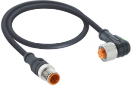 Sensor actuator cable, M12-cable plug, straight to M12-cable socket, angled, 3 pole, 1 m, PUR, black, 4 A, 1210 1206 03 L1 001 1M
