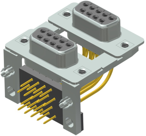 D-Sub socket, 9 pole, Dual port, equipped, socket header/socket header, angled, solder pin, 164A19919X