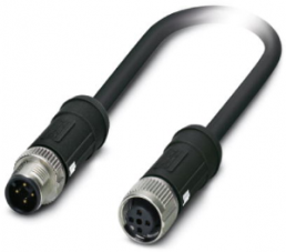Sensor actuator cable, M12-cable plug, straight to M12-cable socket, straight, 4 pole, 2 m, PE-X, black, 4 A, 1407323
