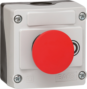 Emergency stop pushbutton in the enclosure, 1 emergency stop button, 1 Form B (N/C), groping, LBX10210