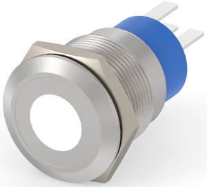 Switch, 1 pole, silver, illuminated  (white), 5 A/250 VAC, mounting Ø 19.18 mm, IP67, 2-2213765-3