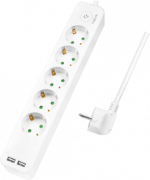 Outlet strip, 5-way, 1.5 m, 16 A, with surge protection, white, LPS249U