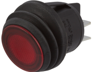 Rocker switch, red, 2 pole, On-Off, off switch, 16 A/125 VAC, 10 A/250 VAC, IP65, illuminated, unprinted