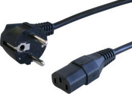 Device connection line, Europe, Plug Type E + F, angled on C13-connector, straight, H05VV-F3G1.0mm², black, 3 m