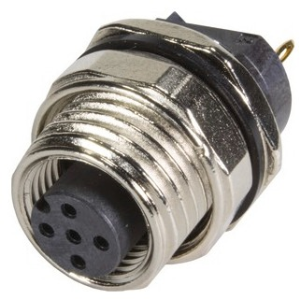 Panel socket, M12, 4 pole, solder connection, screw lock/push-pull, straight, 21033212430