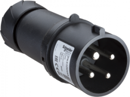 CEE plug, 4 pole, 32 A/480-500 V, black, 7 h, IP44, PKX32M444