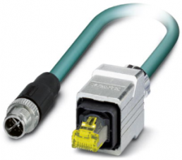Network cable, M12-plug, straight to RJ45 plug, straight, Cat 6A, S/FTP, PUR, 10 m, blue