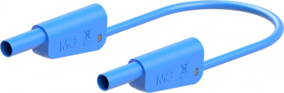 Measuring line with (4 mm lamella plug, straight) to (4 mm lamella plug, straight), 250 mm, blue, Silicone, 1.0 mm², CAT II, CAT III