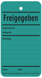Package tag, text: "Freigegeben", (W) 65 mm, plastic, 088.21
