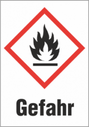 Hazardous goods sign, symbol: GHS02/text: "Gefahr", (W) 37 mm, plastic, 013.24-9-52X37-V / 16 ST.