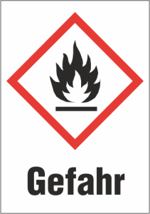 Hazardous goods sign, symbol: GHS02/text: "Gefahr", (W) 26 mm, plastic, 013.24-9-37X26-W1 / 36 ST