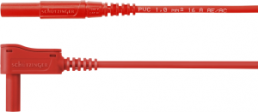 Measuring lead with (4 mm plug, spring-loaded, straight) to (4 mm plug, spring-loaded, angled), 250 mm, red, PVC, 1.0 mm², CAT III