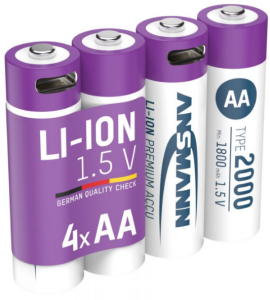 Lithium-ion-battery, 1.5 V, 1800 mAh, AA, surface contact/USB-C connector