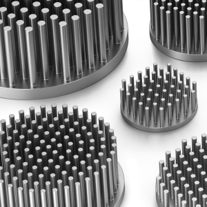 Pin heatsink, 32.5 x 40 mm, 7.6 to 1.45 K/W, natural aluminum