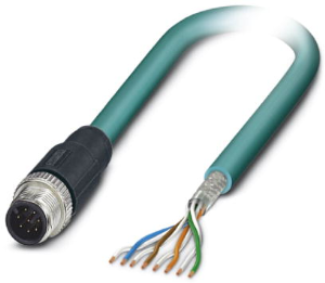 Network cable, M12-plug, straight to open end, Cat 5, S/UTP, PUR, 2 m, blue