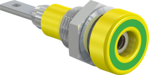2 mm socket, flat plug connection, mounting Ø 6.4 mm, yellow/green, 23.0060-20
