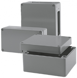 Aluminum enclosure, (L x W x H) 160 x 160 x 90 mm, silver gray (RAL 7001), IP66, 01125000