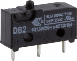 Subminiature snap-action switch, On-On, PCB connection, pin plunger, 2.5 N, 10 A/125 VAC, IP50