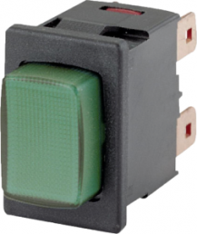 Pushbutton switch, 2 pole, green, illuminated  (green), 10 (8) A/250 VAC, 12 (8) A/250 VAC, 16 (4) A/250 VAC, 19.2 x 12.9 mm, IP40, 1687.1104