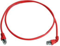 Patch cable, RJ45 plug, straight to RJ45 plug, angled, Cat 6A, S/FTP, PVC, 1 m, red