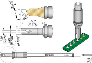 JBC soldering tip, R245029/1.25 mm, drawing soldering tip