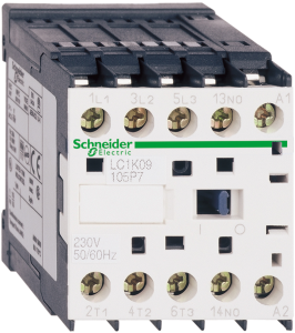 Power contactor, 3 pole, 9 A, 400 V, 3 Form A (N/O), coil 24 VAC, solder connection, LC1K09015B7