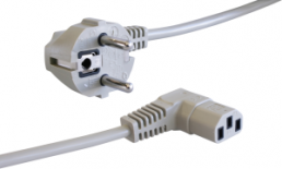 Device connection line, Europe, plug type E + F, angled on C13 jack, angled, H05VV-F3G0.75mm², gray, 2 m