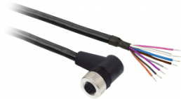 Sensor actuator cable, M12-cable socket, angled to open end, 8 pole, 10 m, PUR, black, 2 A, XZCP53P12L10
