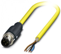 Sensor actuator cable, M12-cable plug, straight to open end, 4 pole, 5 m, PVC, yellow, 4 A, 1406178