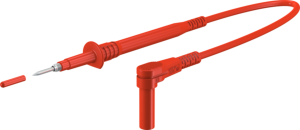 Measuring lead with (test probe, straight) to (4 mm plug, spring-loaded, angled), 1 m, red, PVC, 0.75 mm², CAT II