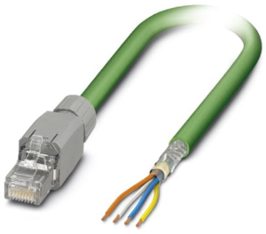 Network cable, RJ45 plug, straight to open end, Cat 5e, SF/TQ, PVC, 2 m, green