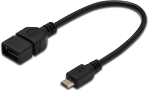USB 2.0 Adapter cable, micro-USB plug type B to USB socket type A, 0.2 m, black