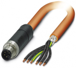 Sensor actuator cable, M12-cable plug, straight to open end, 6 pole, 1.5 m, PUR, orange, 8 A, 1414950