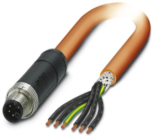 Sensor actuator cable, M12-cable plug, straight to open end, 6 pole, 10 m, PUR, orange, 8 A, 1414962