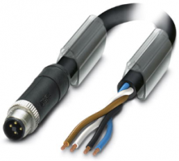 Sensor actuator cable, M12-cable plug, straight to open end, 4 pole, 1 m, PVC, black, 12 A, 1089952