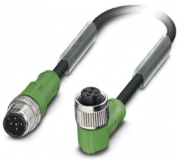 Sensor actuator cable, M12-cable plug, straight to M12-cable socket, angled, 5 pole, 8.6 m, PUR, black, 4 A, 1080931