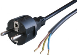 Connection line, Europe, plug type E + F, straight on open end, H05VV-F3G0.75mm², black, 2 m